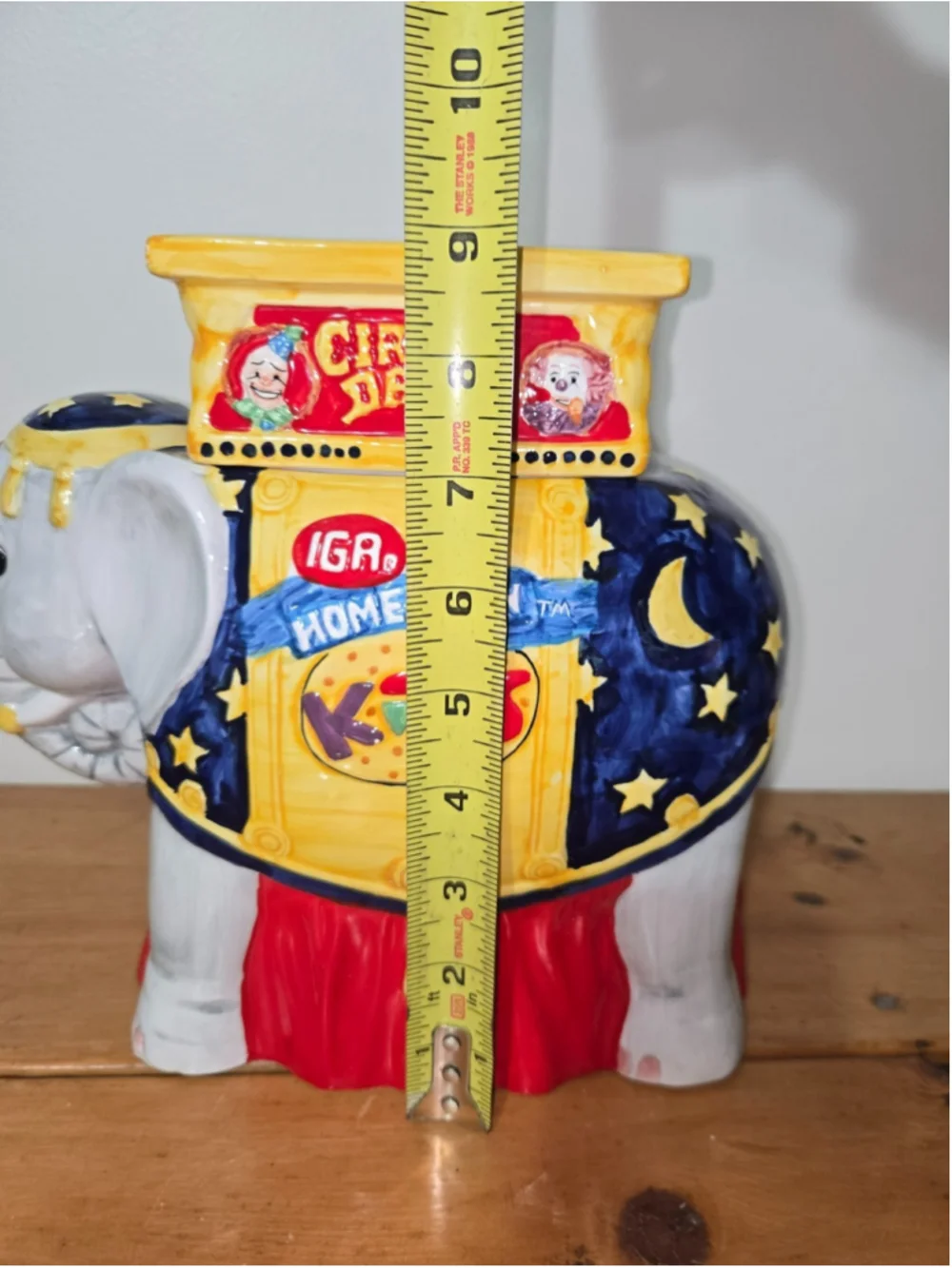 1998 IGA Circus Daze Special Edition Elephant Ceramic Cookie Jar W/ Original box